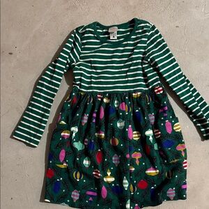 Hanna Andersson Green Striped Dress with Colorful Ornaments